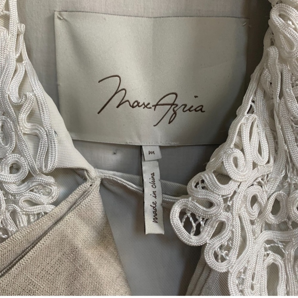 BCBGMAXAZRIA Cotton Linen Trench Coat Lace Collar Size M Beige Coquette - Picture 5 of 5